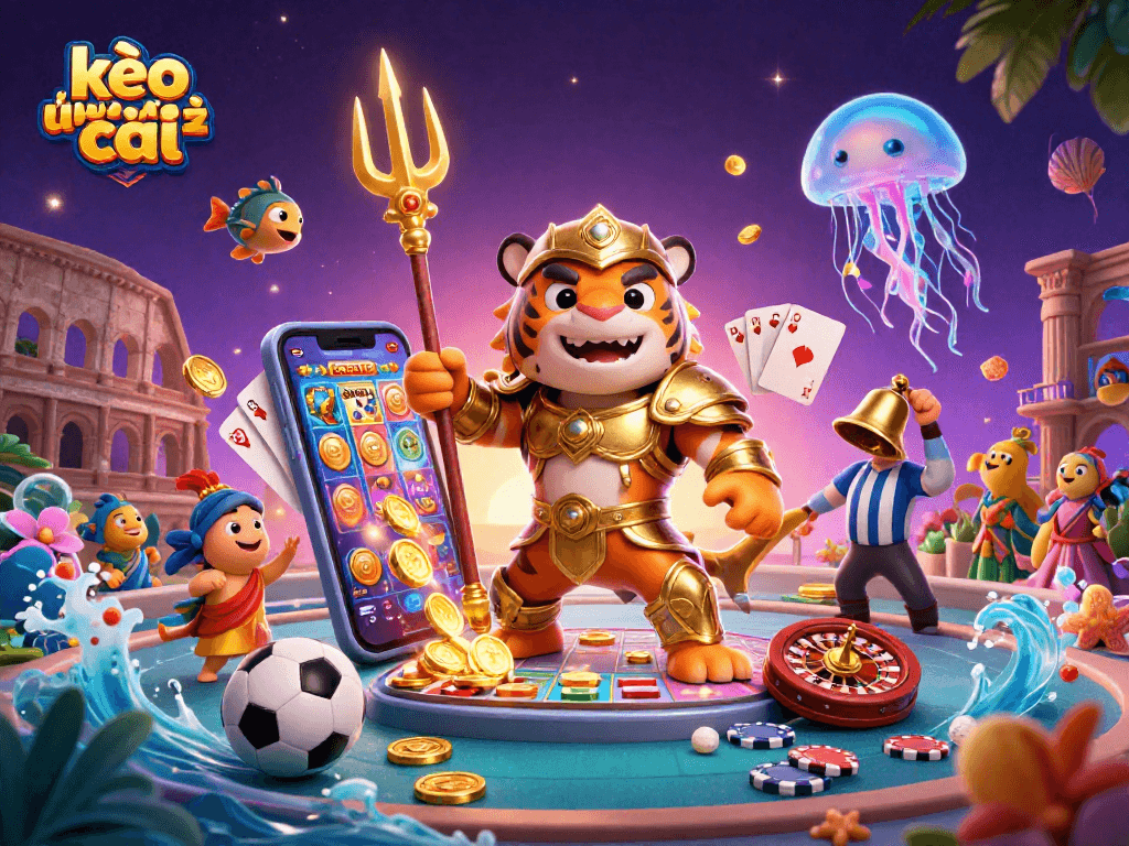 Engage with kèo nhà cái in a vibrant underwater casino scene with a shark gladiator and dynamic betting elements.