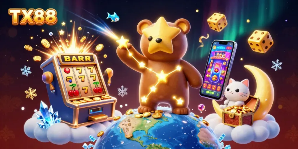 Experience TX88's thrilling jackpot excitement with enchanting characters and casino game elements.