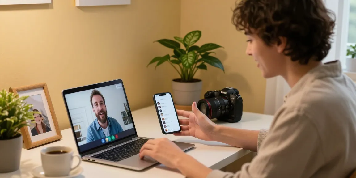 Engaging 1v1 chat in cozy home office with individual on video call.