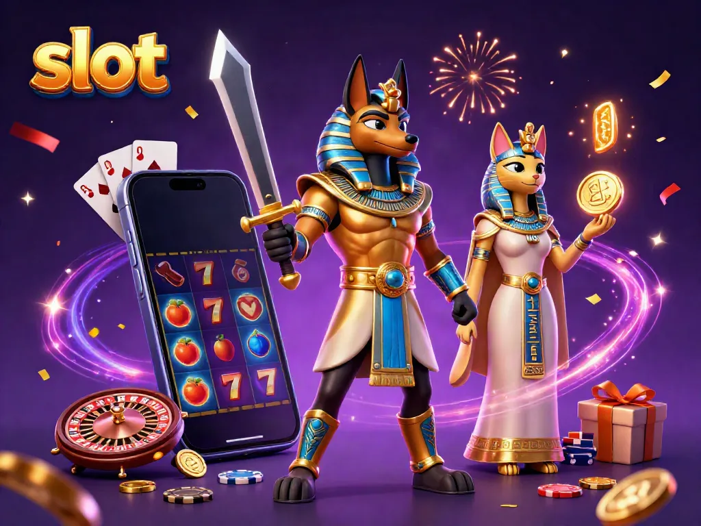 Spin the slot reels and catch exciting wins with vibrant scenes of Anubis and Bastet.