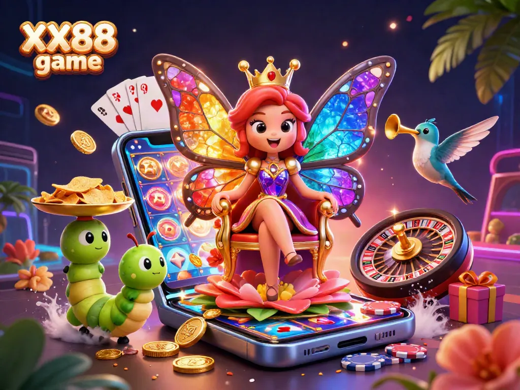Experience the excitement of XX88 game with vibrant slot elements and rich casino imagery.