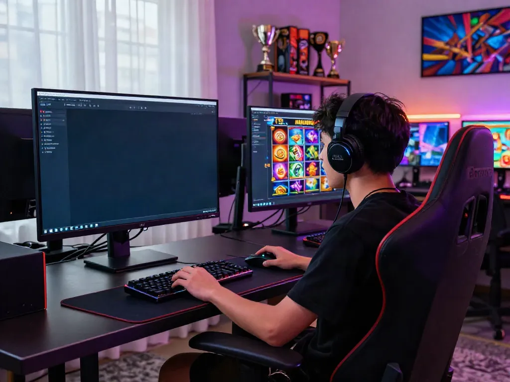 Exciting Slot MAHJONGJP88 gaming experience with vibrant screen and accessories.
