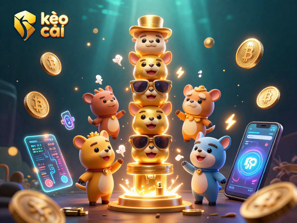 Engage with kèo nhà cái in this vibrant 3D illustration featuring a dynamic casino scene filled with cryptocurrencies.