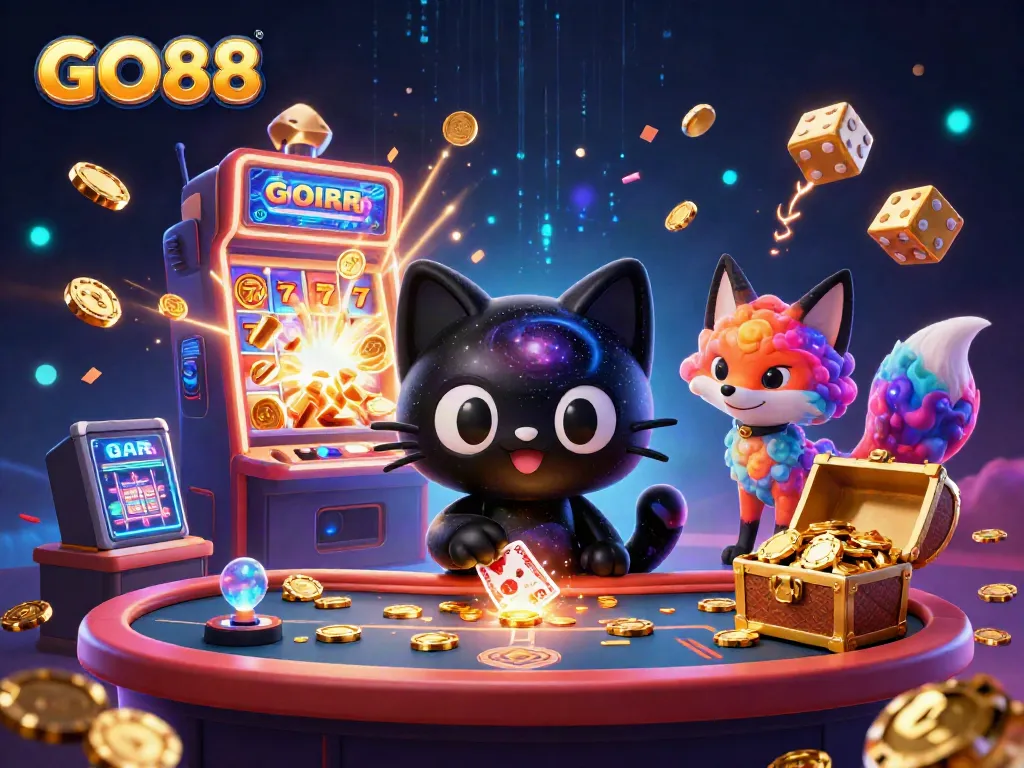 Experience GO88's enchanting casino atmosphere with cosmic characters, vibrant slot machines, and fast-paced action.