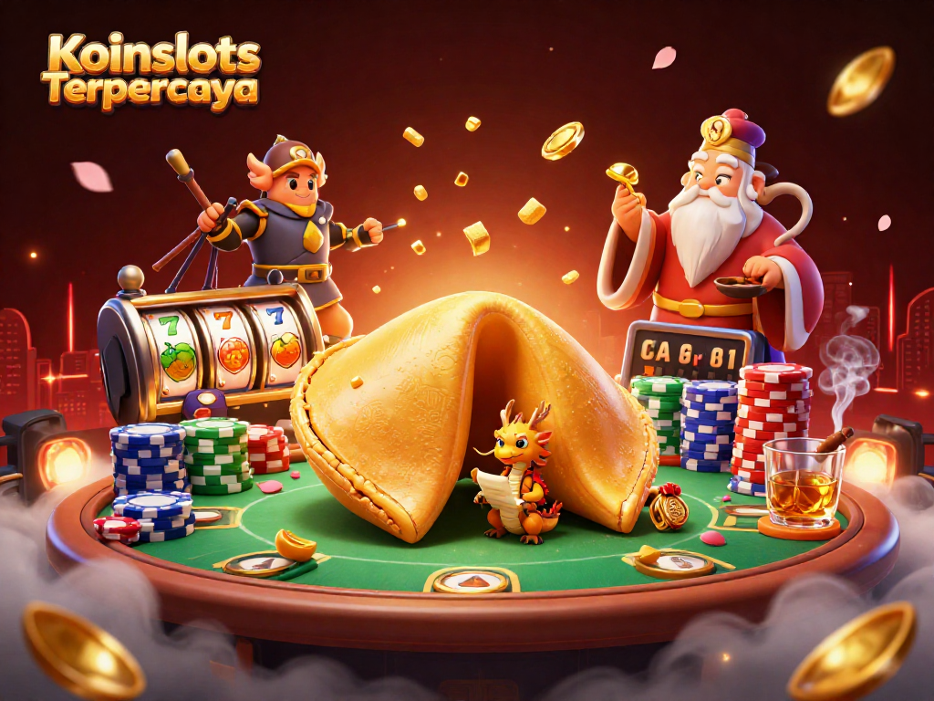 Experience thrilling gameplay with Koinslots Terpercaya and encounter a magical scene featuring games and fortune elements.
