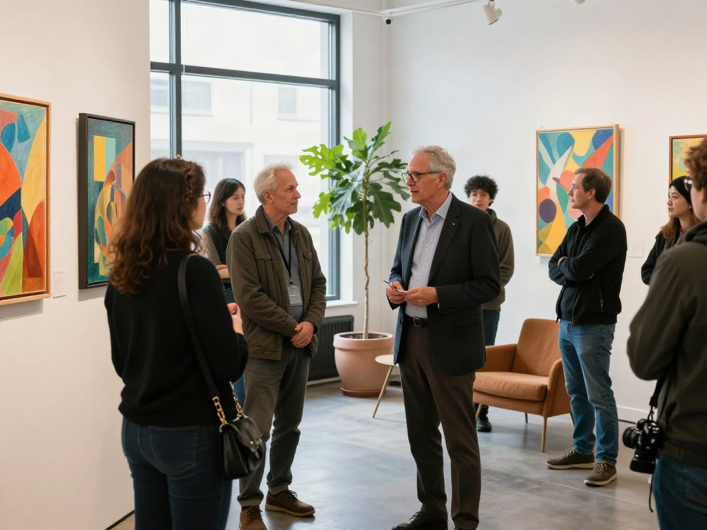 Bruce Bailey Toronto engaging with artists in a vibrant art gallery showcasing local works.
