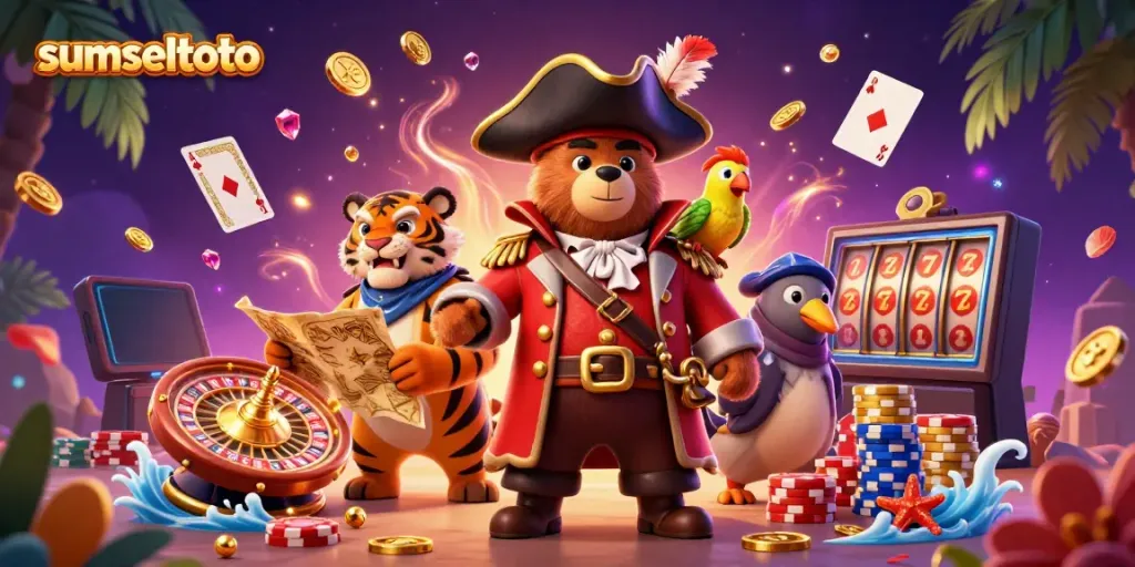 Experience thrilling gameplay as sumseltoto pirates discover treasures in a vibrant casino scene.