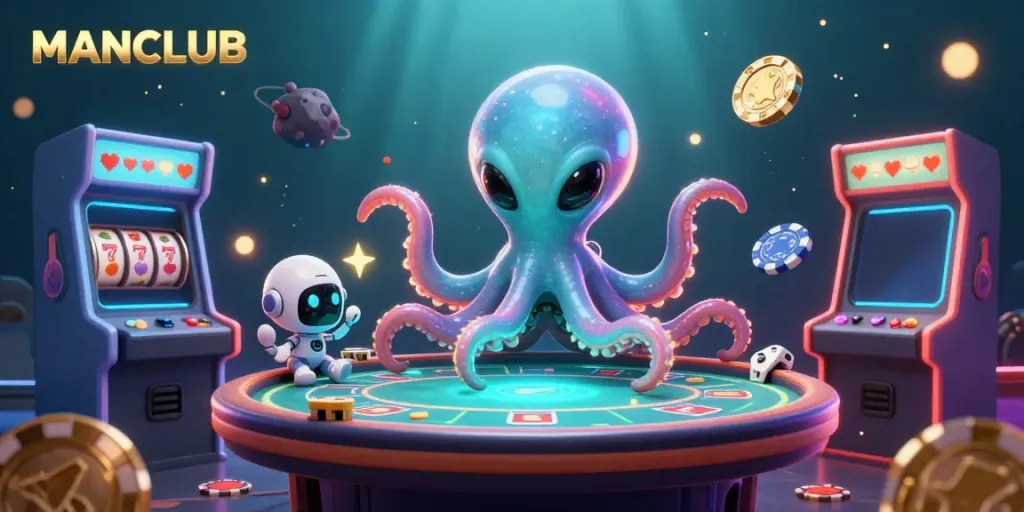 Experience the thrill of MANCLUB gaming with a vibrant alien poker scene.