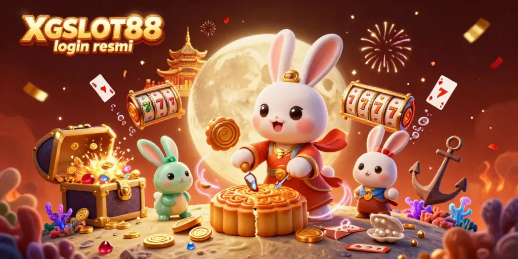 Gambarlah suasana menarik dari XGSLOT88 login resmi dengan karakter kelinci pahlawan dan elemen permainan slot.