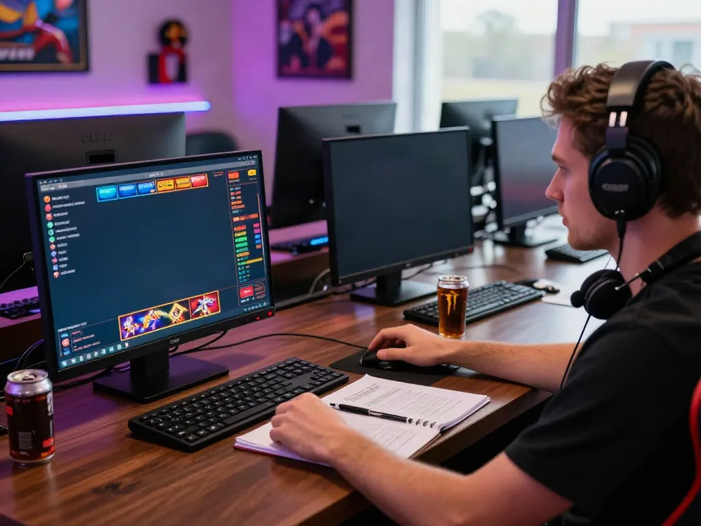 Người chơi vvwin đang tập trung chơi game trực tuyến với thiết bị hiện đại và không gian ấm cúng.