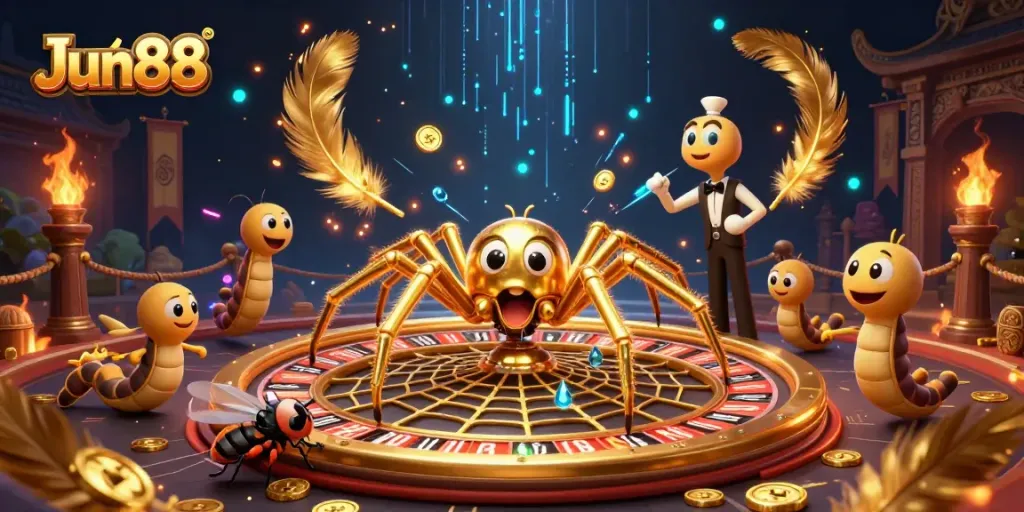 Jun88 offers a thrilling glimpse into an engaging casino world with a roulette wheel web scene.