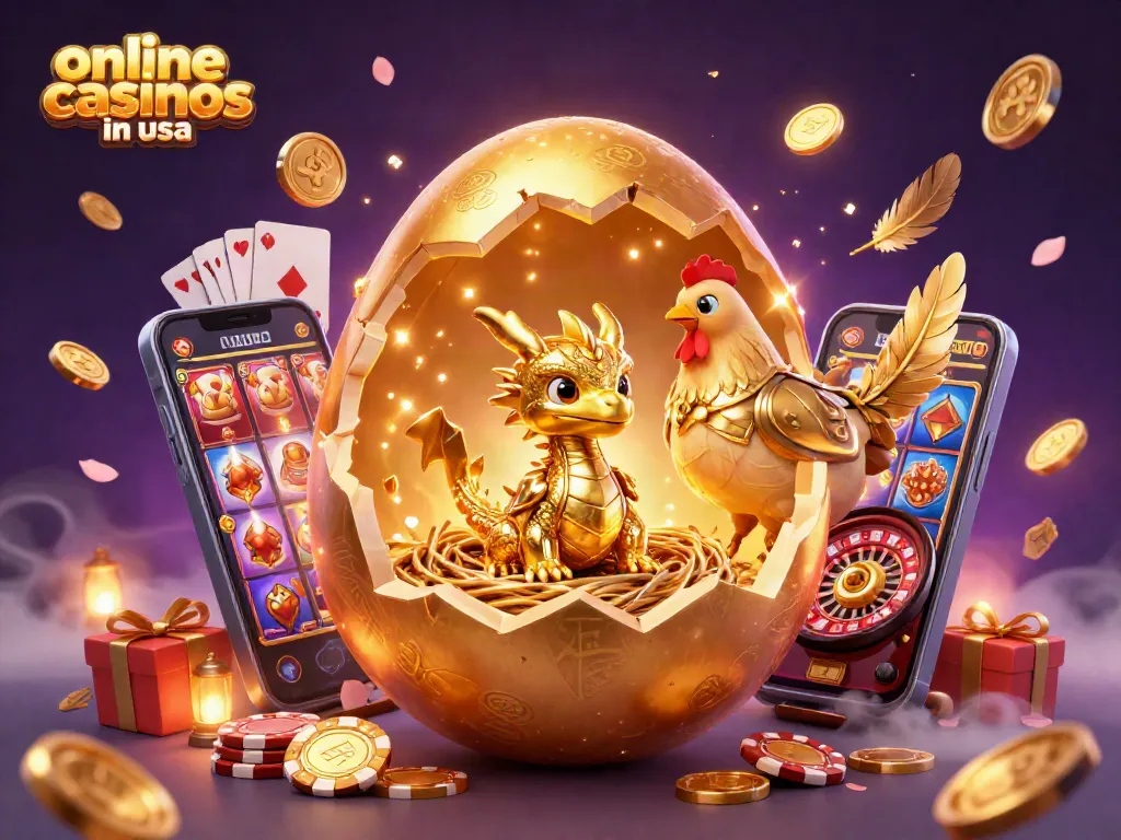 Experience top online casinos in usa with a golden dragon and game elements.