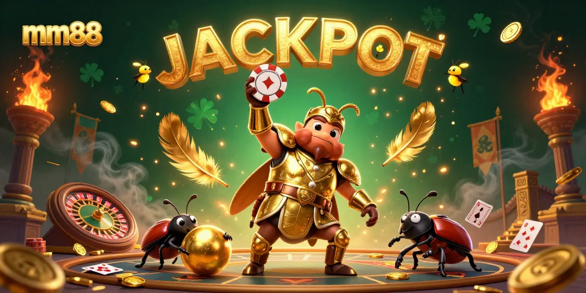 Experience thrilling wins at mm88 with a lively scene featuring golden poker chips and a victory pose.