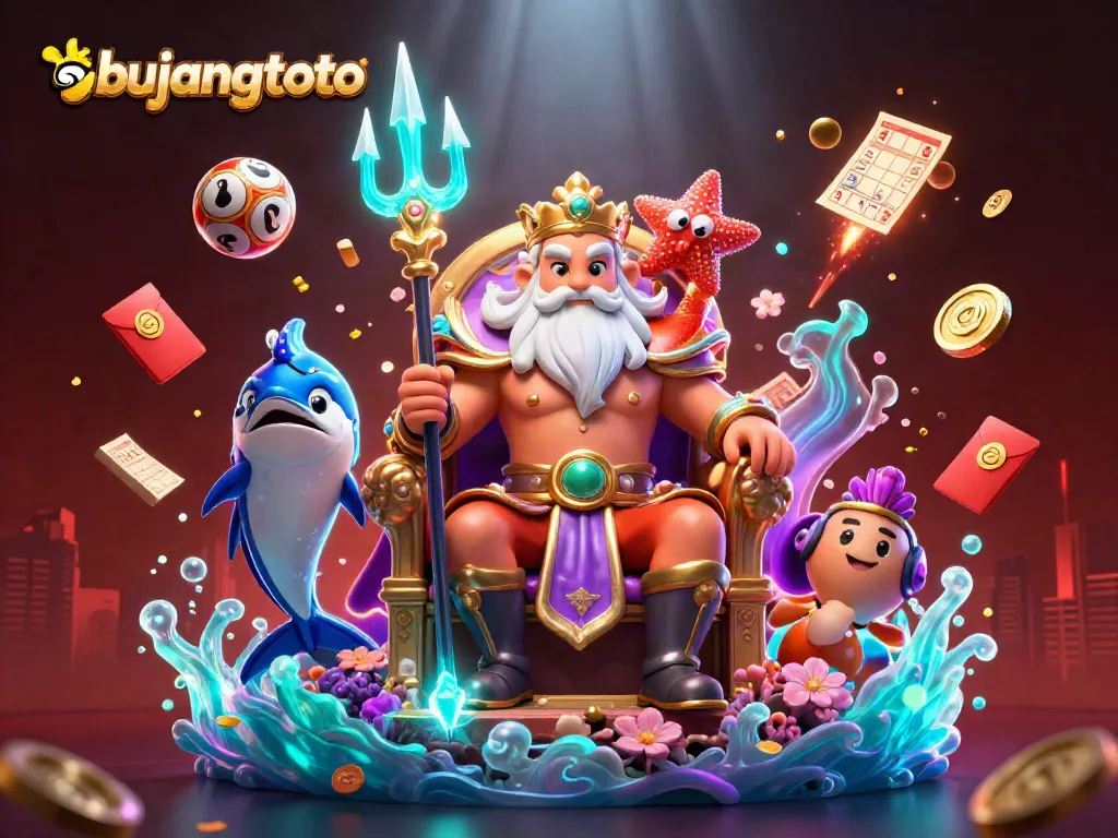 Experience winning strategies with bujangtoto in a dazzling lottery-themed scene filled with vibrant elements.