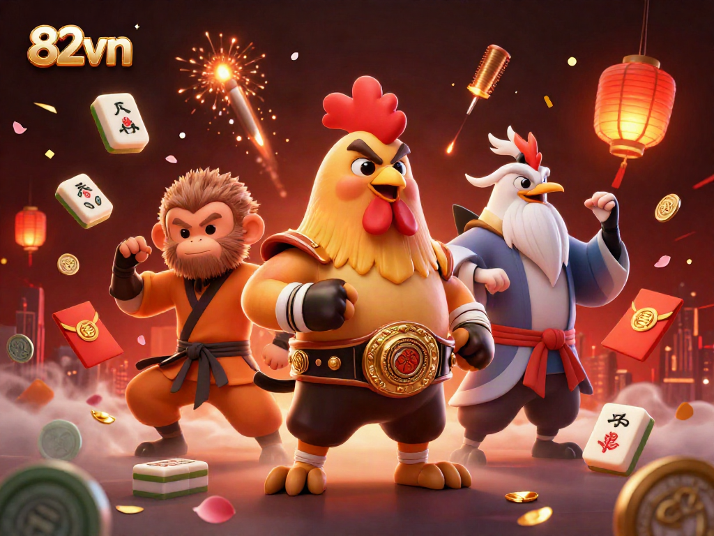 Experience thrilling moments at 82vn with our dynamic 3D casino illustration featuring a Muay Thai rooster!