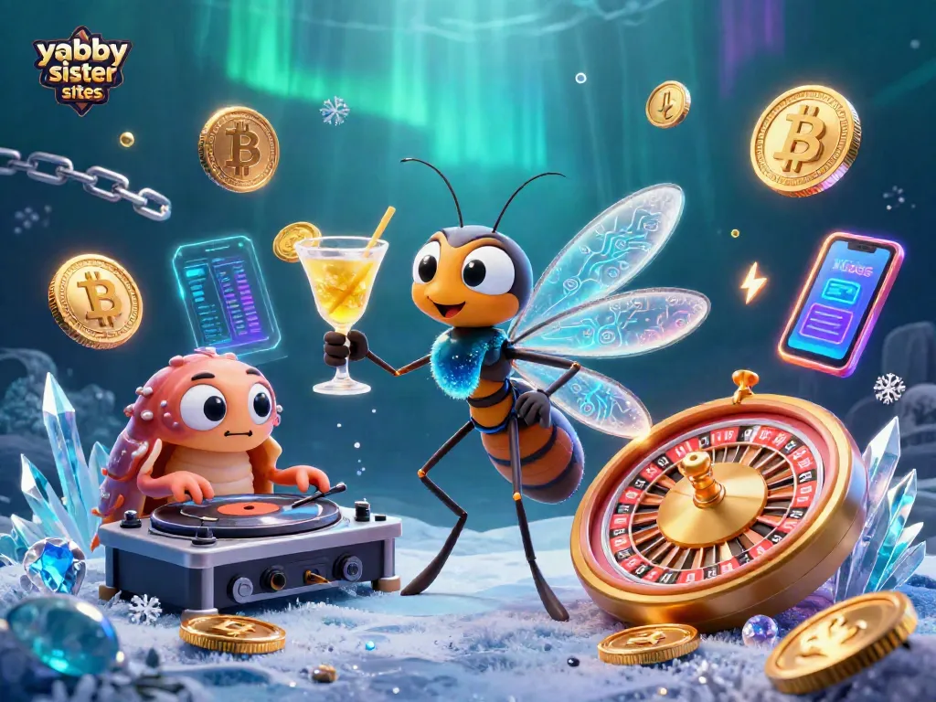 Experience the excitement of yabby sister sites with vibrant 3D casino characters and crypto elements.