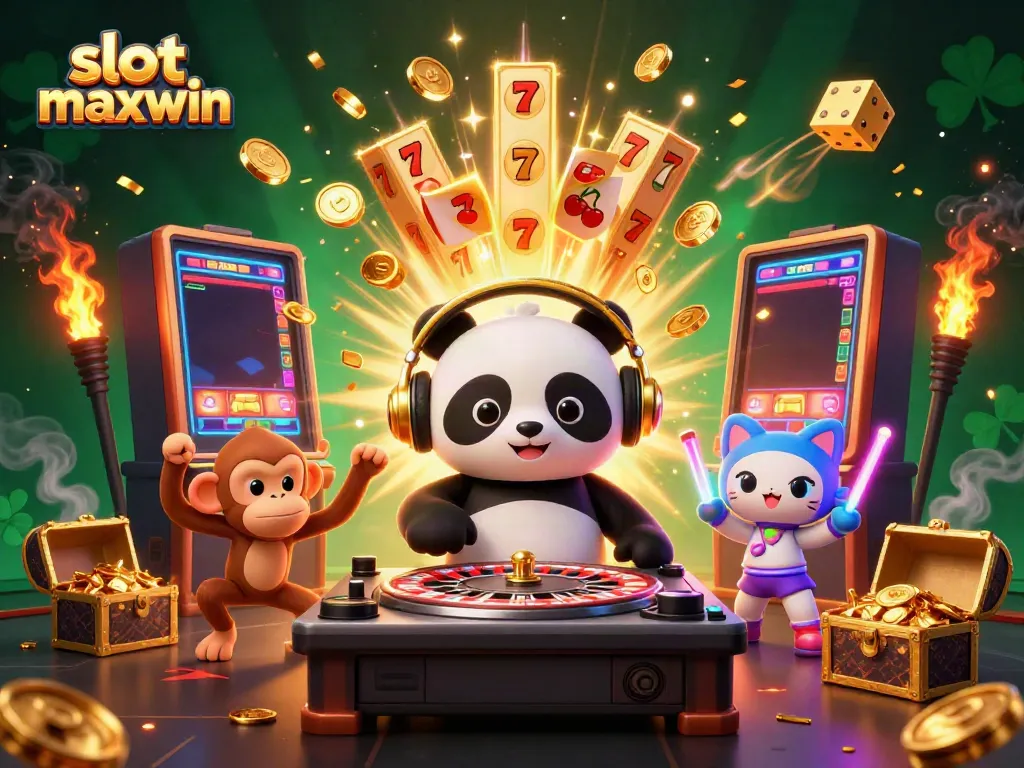 Slot maxwin menghadirkan DJ panda 3D dan karakter lucu dalam suasana kasino yang meriah.