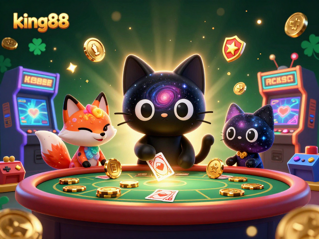 Experience king88 at its finest with a cosmic casino scene featuring adventurous characters and engaging gambling elements.