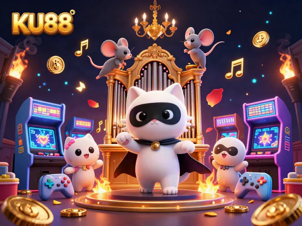 Experience the excitement of KU88's dynamic casino atmosphere with vibrant characters and engaging gaming elements.