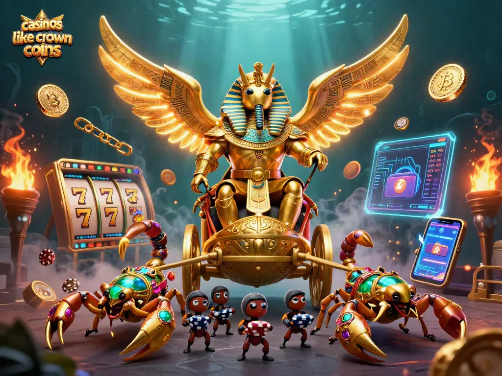 Spin the reels with casinos like crown coins in this vibrant 3D illustration highlighting a grand chariot.