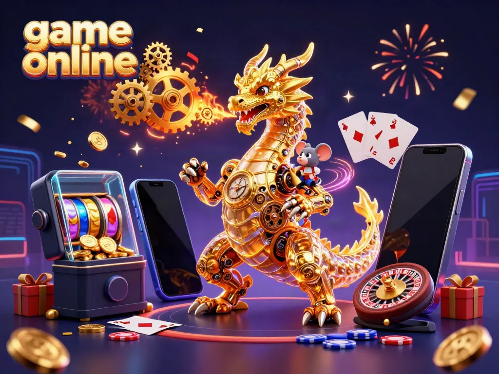 Experience game online excitement with a biomechanical dragon and vibrant casino elements.