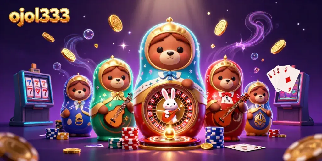 Experience dynamic gaming elements with ojol333's vibrant casino scene featuring cartoon characters and rich visuals.