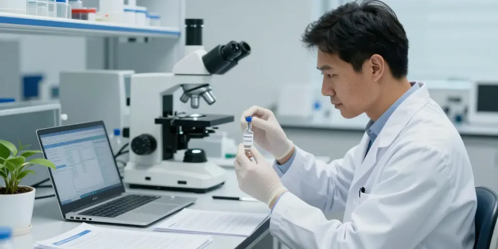 Researcher analyzing Tesofensine price impact in a modern lab setup