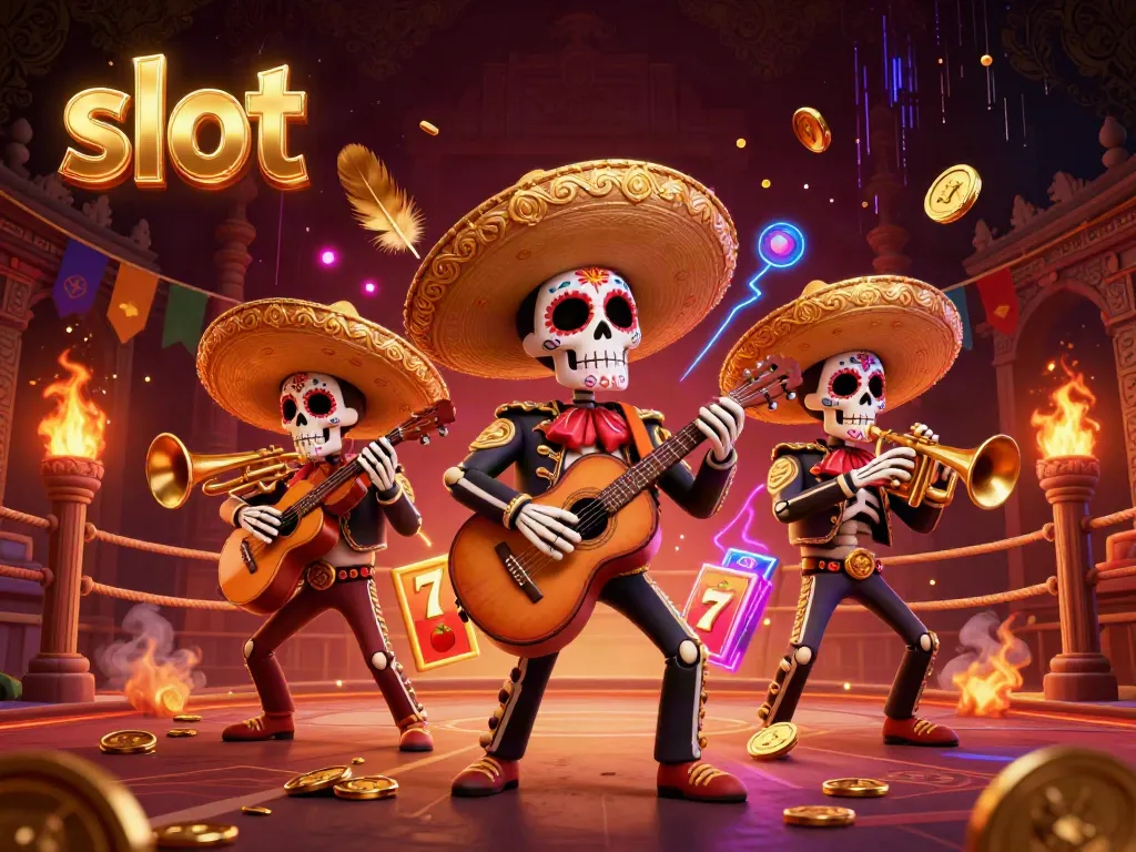 Slot memberikan pengalaman bermain yang bersemangat dengan simbol slot dan karakter mariachi.