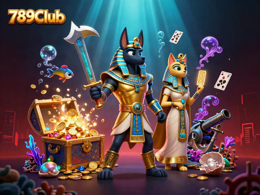 Engage in thrilling gameplay at 789Club with a dynamic scene featuring ancient characters and casino elements.