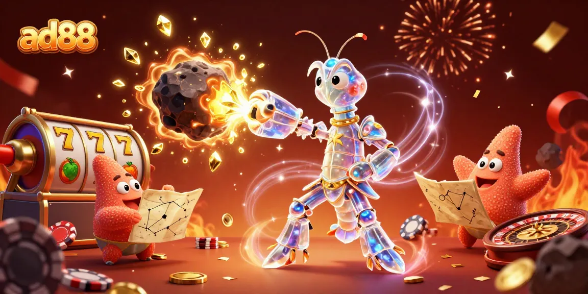 Experience ad88's winning energy with a massive slot reel explosion in vibrant 3D.