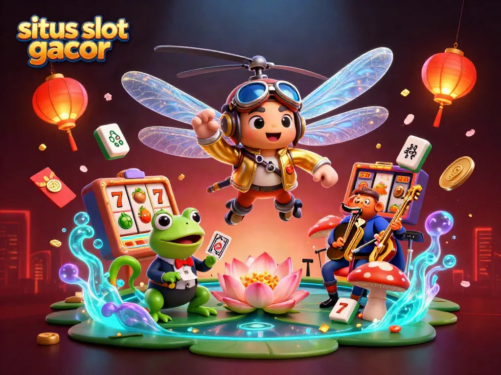 Experience dynamic gameplay with situs slot gacor amidst vibrant casino elements and lively characters.