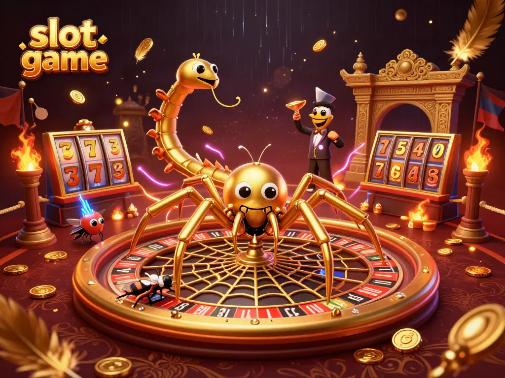 Engage with thrilling slot game dynamics in a vibrant 3D casino illustration featuring captivating characters.