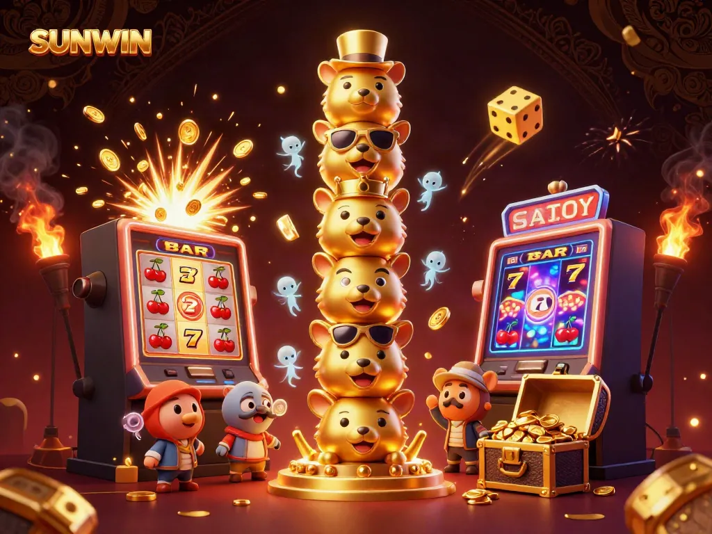 Experience the thrilling world of SUNWIN with a vibrant 3D casino scene full of gaming excitement and golden rewards.