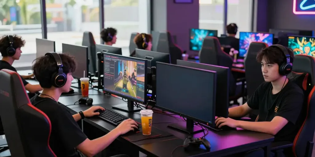 Engaging gaming session showcasing diverse players enjoying Daftar Dewatogel in a vibrant gaming lounge.