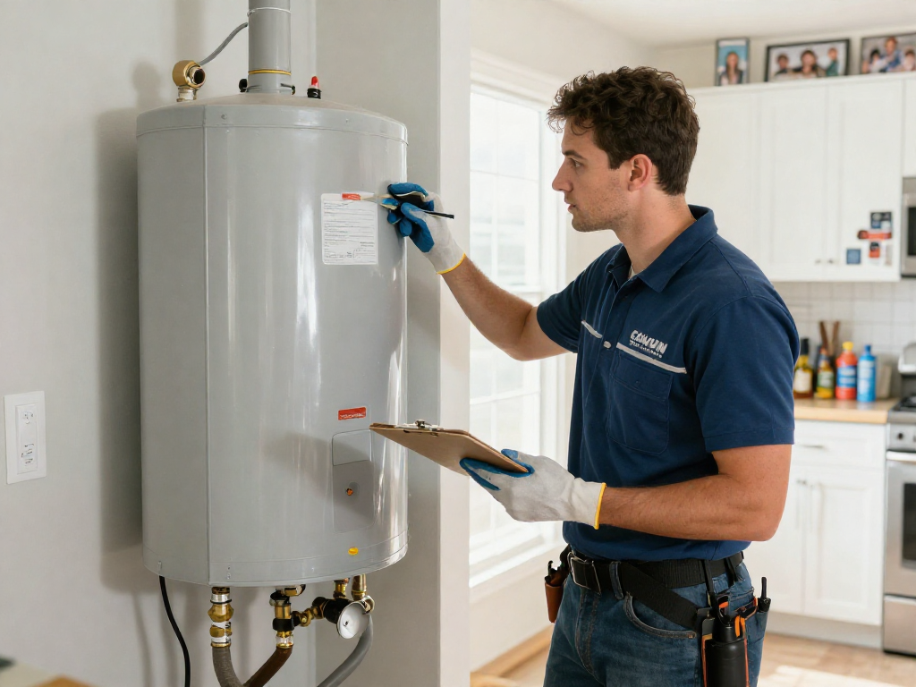 Experienced plumber Fort Worth diagnosing a water heater leak in a home setting