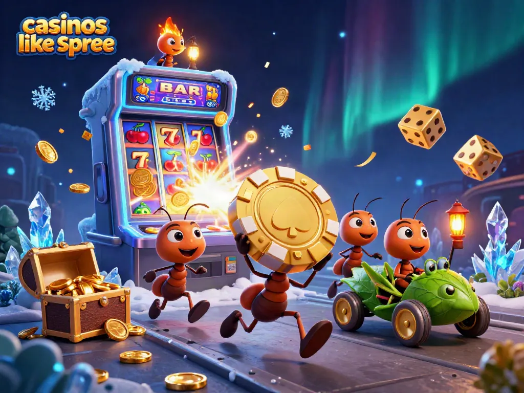 Experience excitement with casinos like spree in this vibrant 3D casino heist illustration.