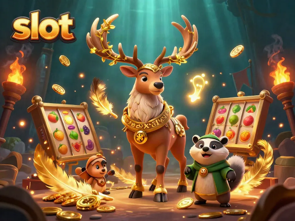 Engage with captivating slot features in a dynamic casino-themed illustration.