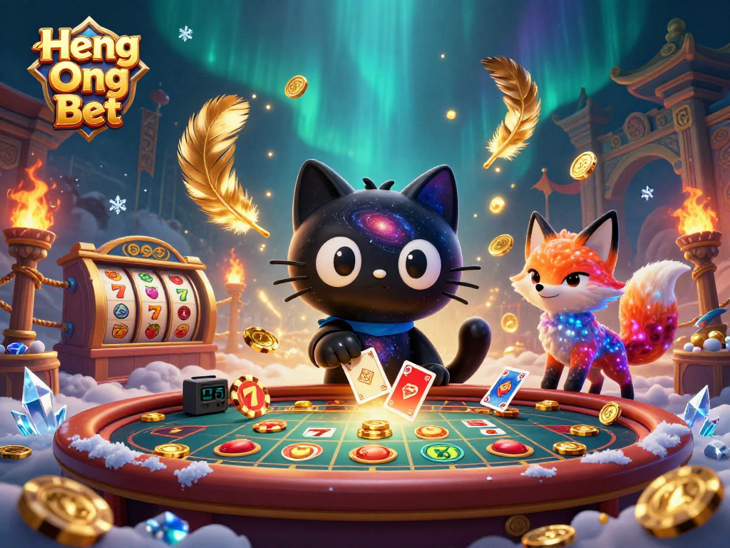 Experience Heng Ong Bet's cosmic casino magic with our vibrant 3D digital art featuring enchanting characters and dynamic gambling elements.