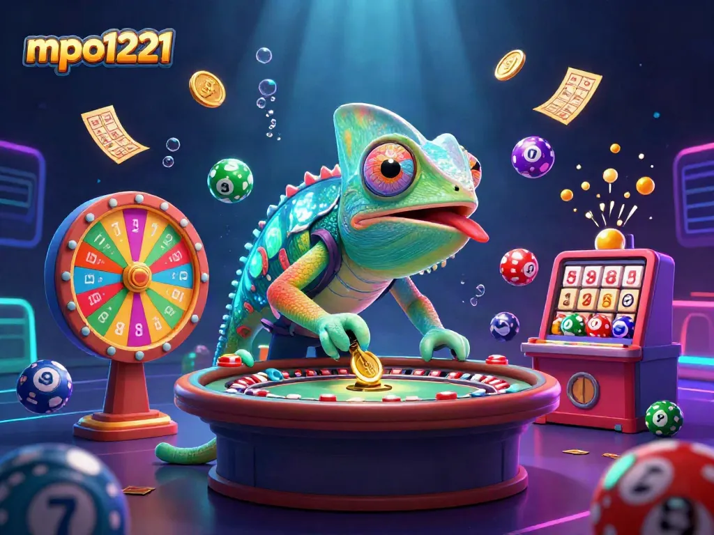Engaging 3D illustration of mpo1221 showcasing a colorful casino scene with vibrant game elements.