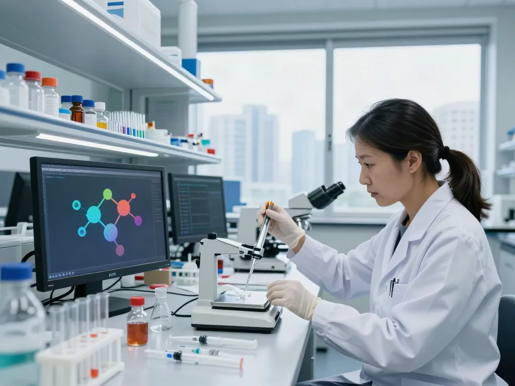 Buy Cagrilintide peptide - scientist measuring peptide in modern lab.