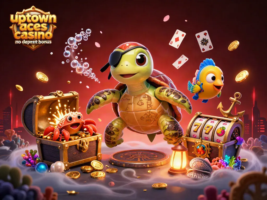 Claim the uptown aces casino no deposit bonus with vibrant 3D characters exploring underwater treasures.