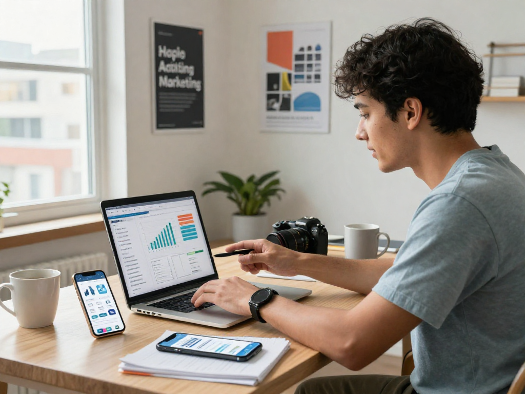 Buy Android installs to boost app visibility in a stylish home office.