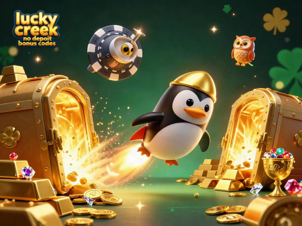 Win big with lucky creek no deposit bonus codes in a vibrant casino-themed illustration.