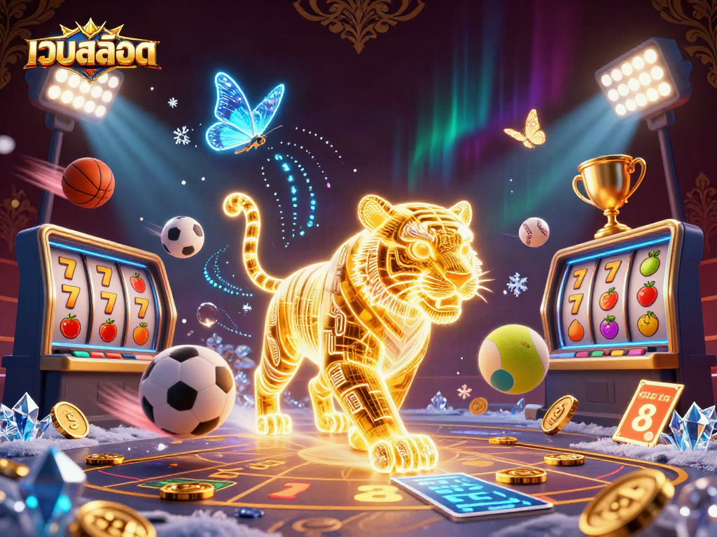 Engage with เว็บสล็อต in an ultra-detailed 3D casino scene featuring dynamic slot elements.