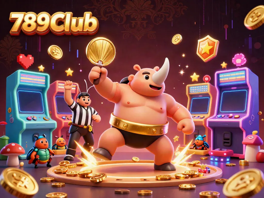 Join the action at 789Club with a vibrant gaming scene of a beetle champion celebrating and coins flying around.