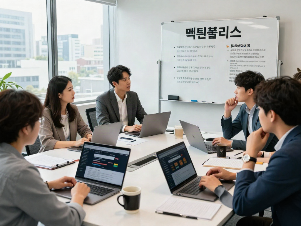 먹튀폴리스와 관련된 온라인 베팅 안전성을 논의하는 그룹 회의 장면