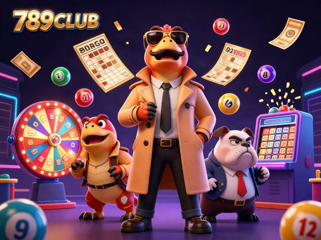 Engage with thrilling games at 789CLUB with energetic raptors in a casino scene.