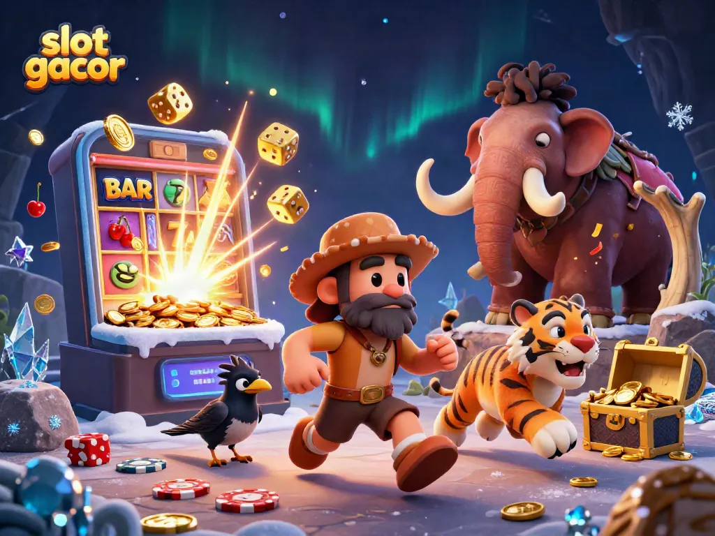 Menangkan slot gacor dengan ilustrasi kasino prasejarah penuh warna dan magis.
