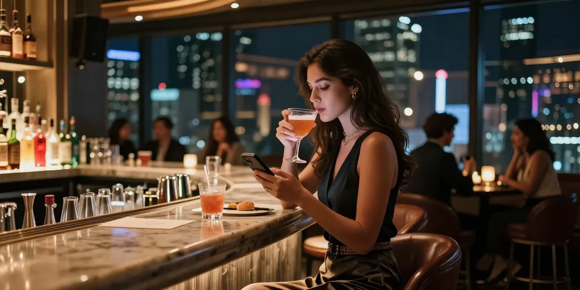 Call girls enjoying a night out at a stylish urban bar, showcasing sophistication and elegance.
