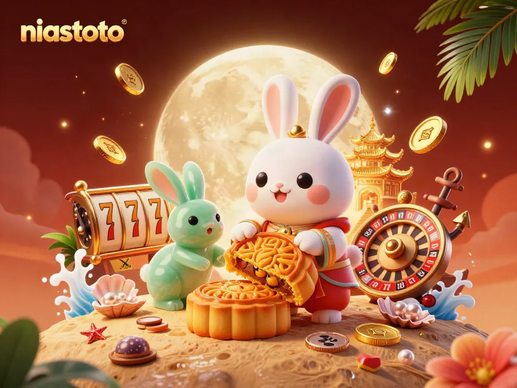 Experience niastoto with a captivating scene of a moon rabbit showcasing poker chips amidst vibrant casino elements.